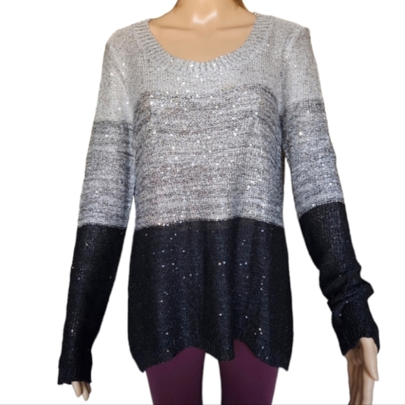 Belldini Scoop Neck Block Color Sparkly Sweater - Picture 1 of 13